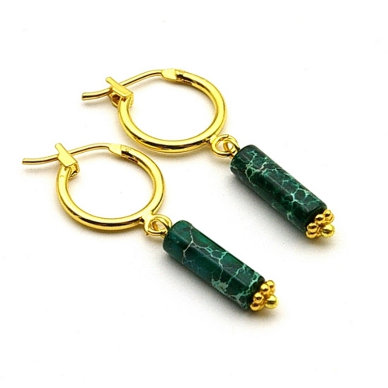 Oorbellen creolen met halfedelsteen kraal groen