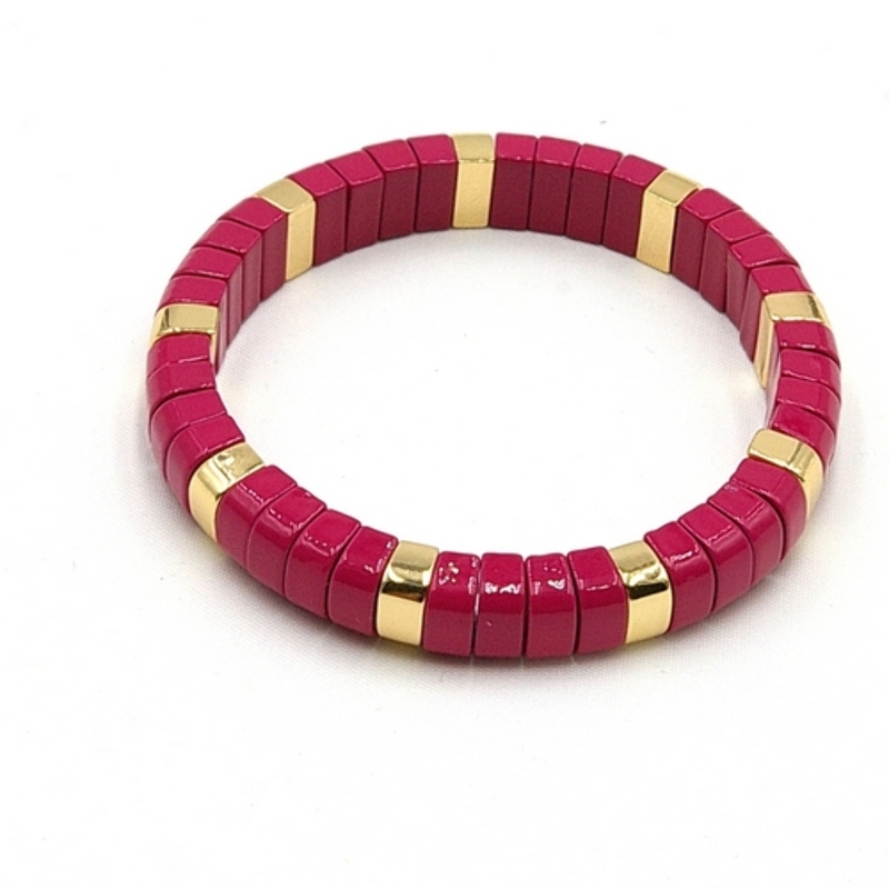 Armband emaille rond gebogen fuchsia