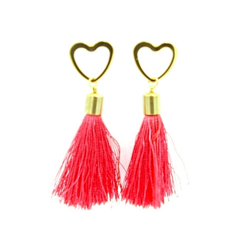 Oorbellen kwast zijdedraad met stainless steel bovenkant