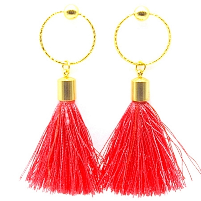 Oorbellen kwast zijdedraad met stainless steel bovenkant