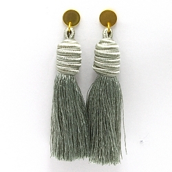 Oorbellen satijndraad kwast grijs met gouden steker