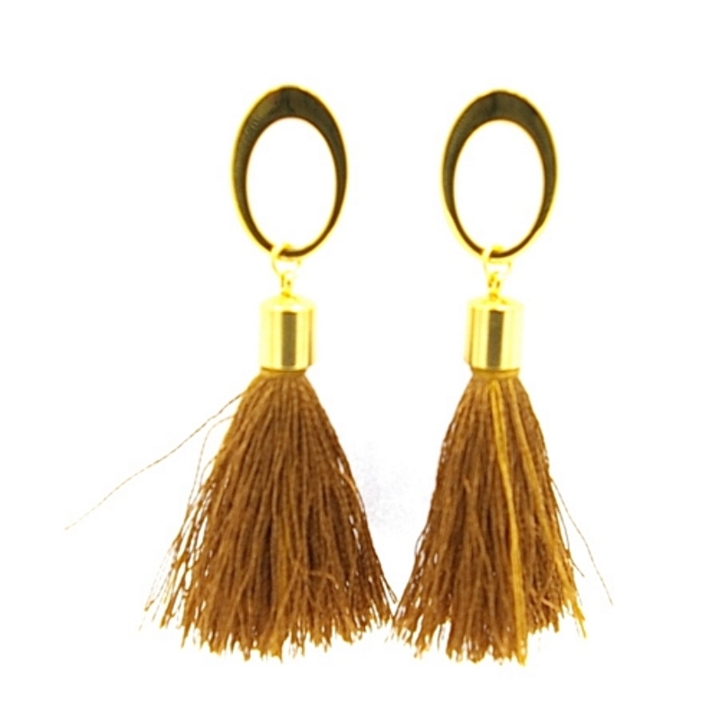 Oorbellen kwast zijdedraad met stainless steel bovenkant