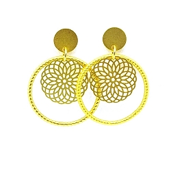 Oorbellen metaal open ring met filligrain plaatje