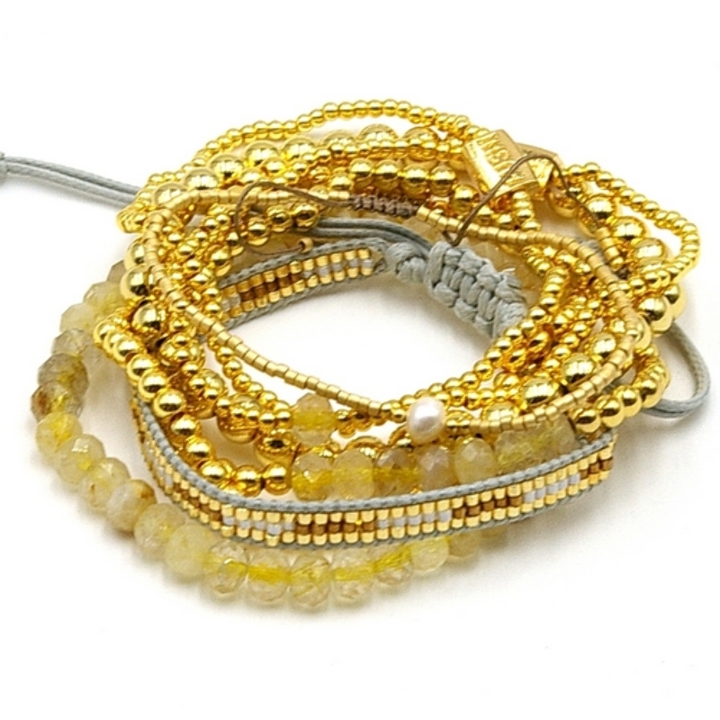 Armbandset 14krt en halfedelsteen geel tinten