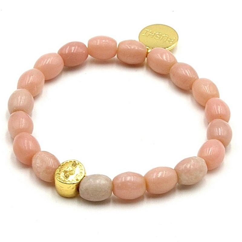 Armband halfedelsteen eitje kraal met gouden tussenkraal