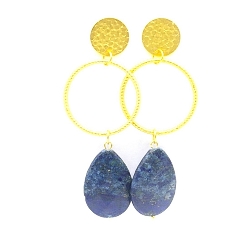 Oorbellen met open ring halfedelsteen agaat druppel blauw