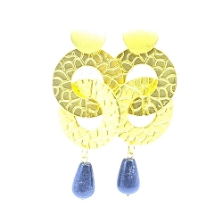 Oorbellen metaal twee ringen in elkaar met glas druppel zwart