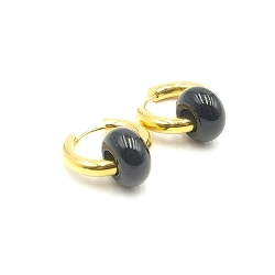 Oorbellen creolen goud met halfedelsteen donut grijs