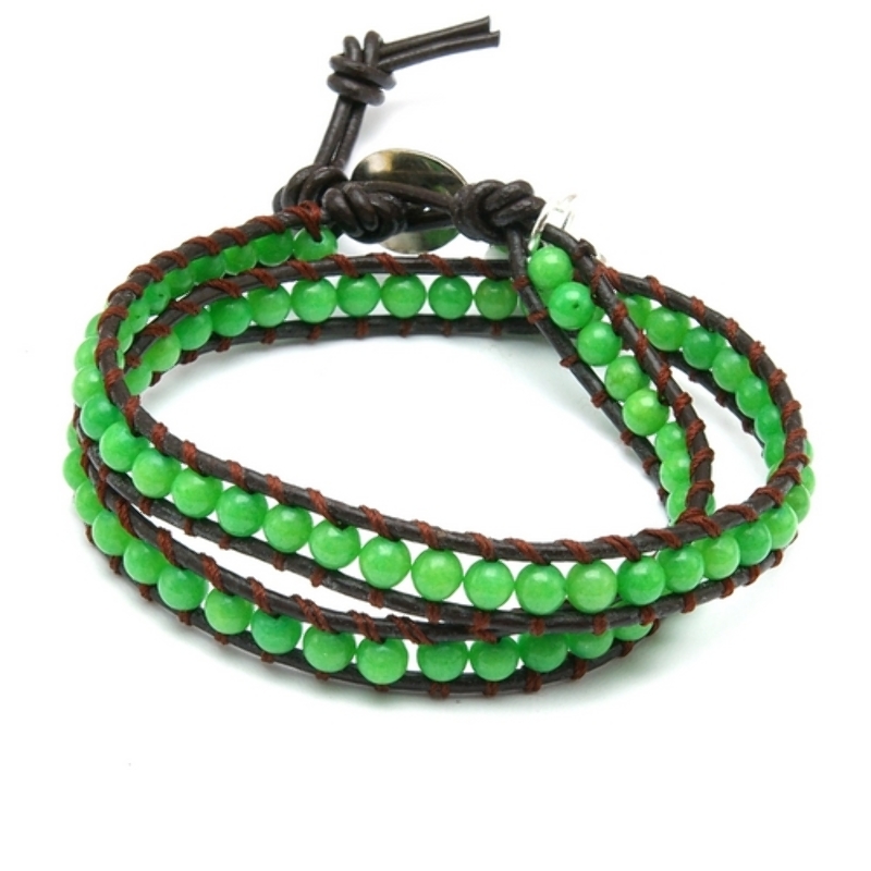Armband wrap met steenkralen, felgroen