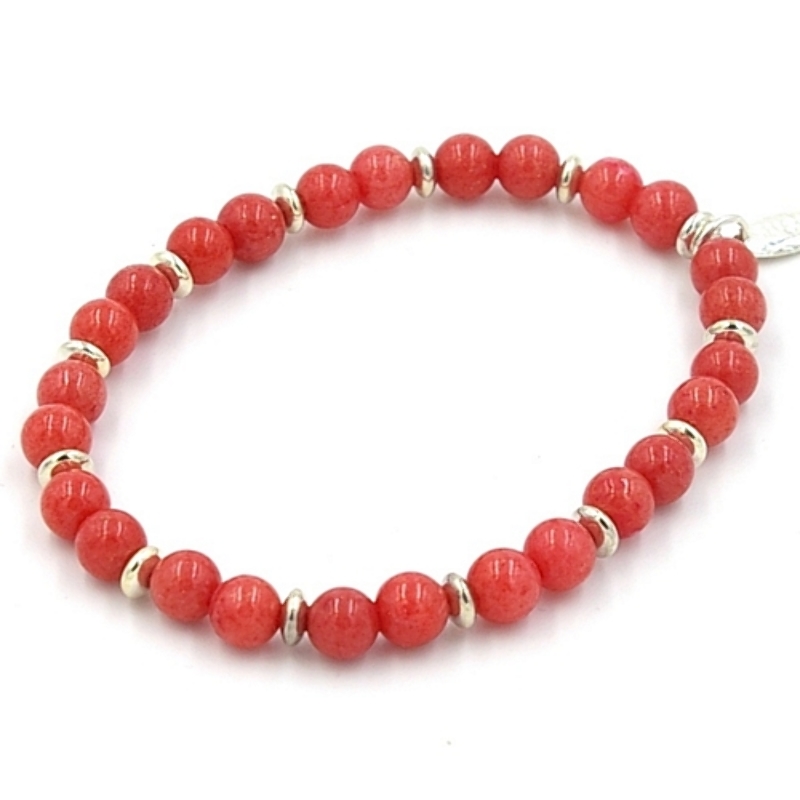 Armband 6mm steenkralen met verzilverde spacers