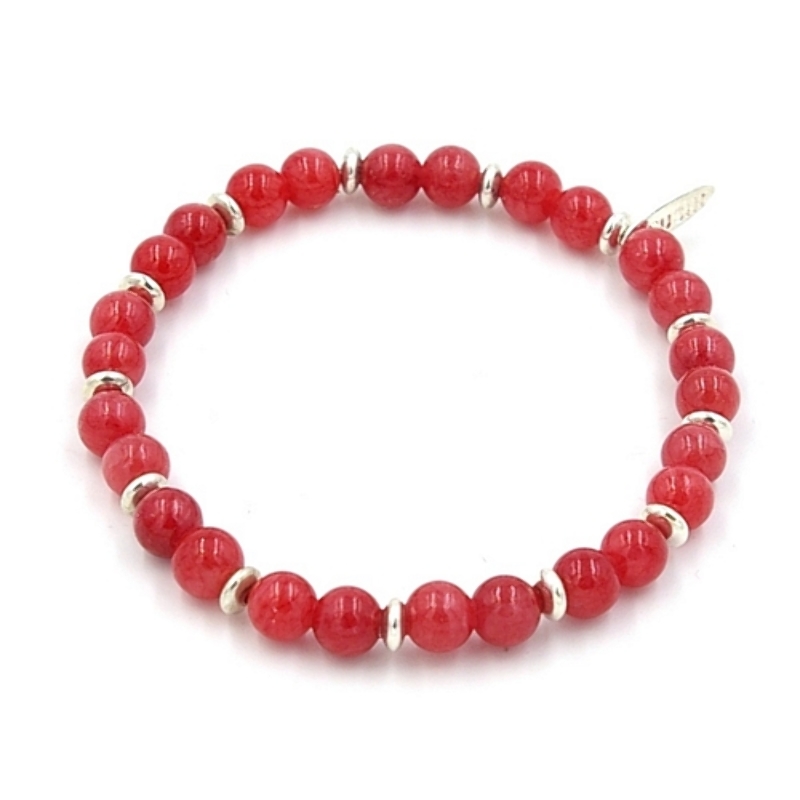 Armband 6mm steenkralen cherry met verzilverde spacers