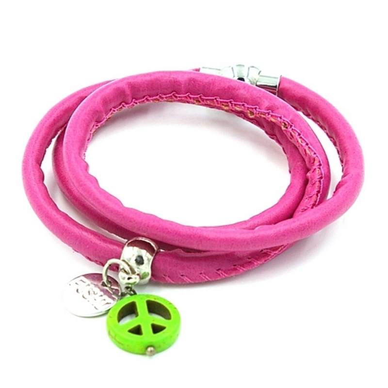 Armband leather look wrap roze met bedel