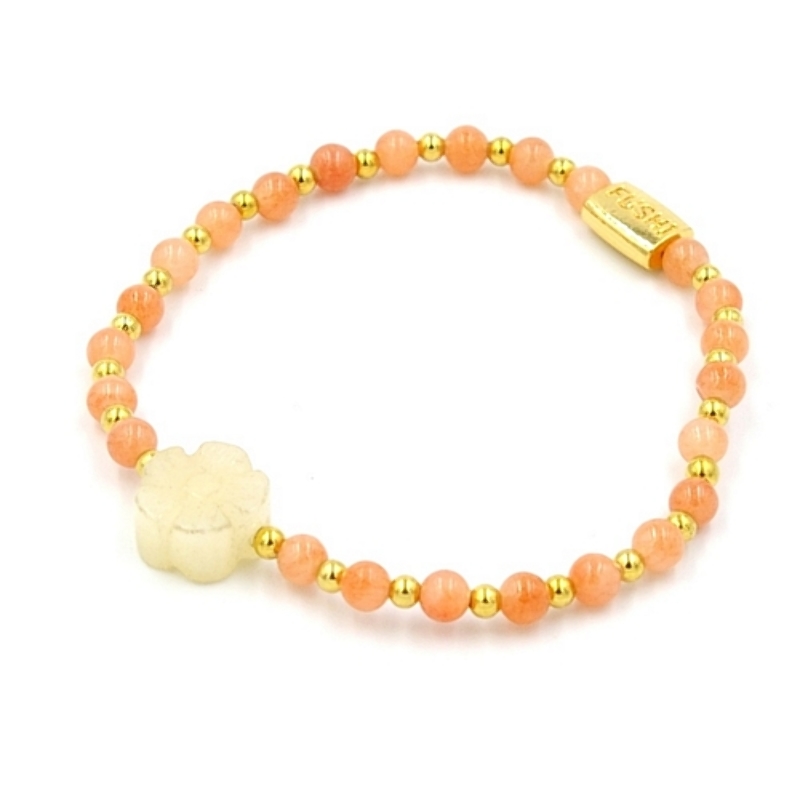 Armband 4mm steenkralen met gouden balletjes en halfedelsteen bloem