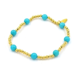 Armband 4mm gekleurd turquoise met verguld gouden balletjes