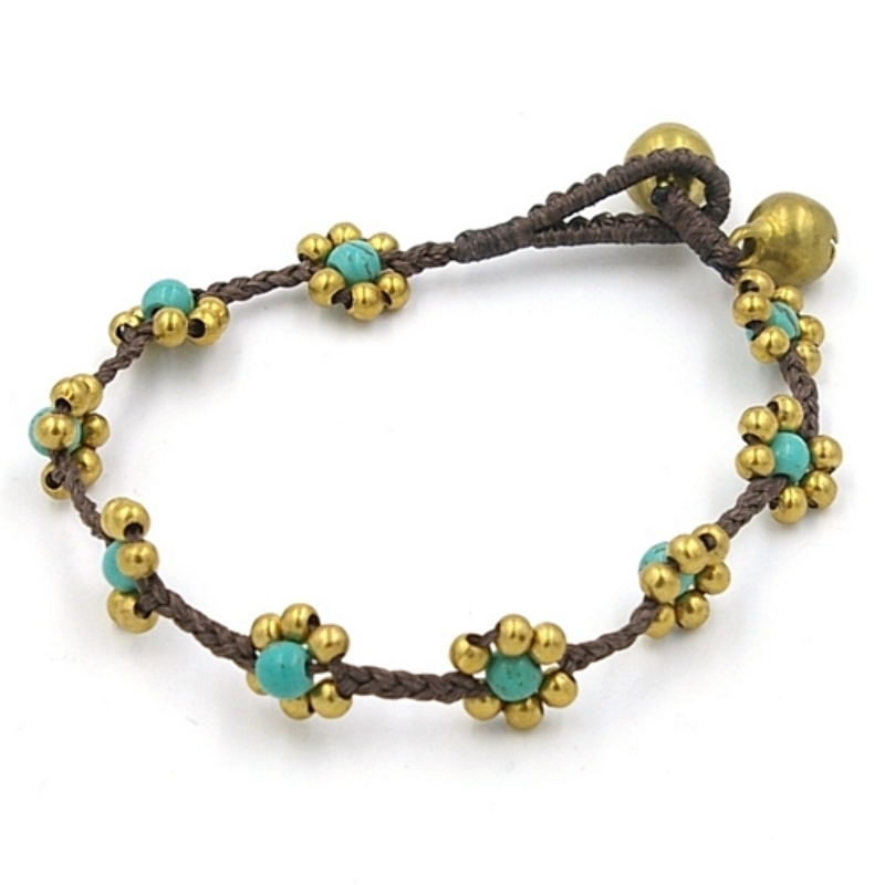 Armband 4mm stone beads bloemetje met oudgoud