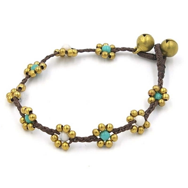 Armband 4mm stone beads bloemetje met oudgoud