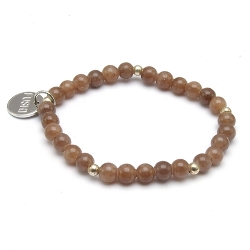 Armband 6mm steenkralen steenrood met zilveren balletjes