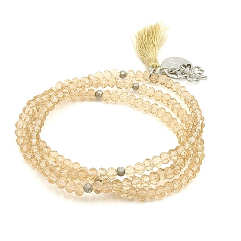 Armband facetglas 3 keer om met kwastje