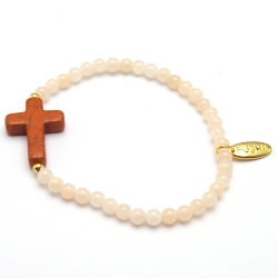 Armband steen nude met gekleurd turquoise kruis