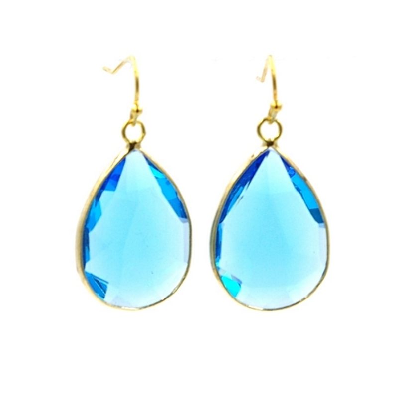 Oorbellen facet geslepen crystal druppel klein (aqua)