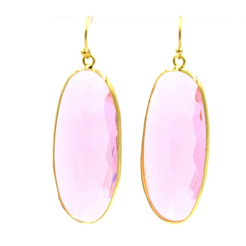 Oorbellen facet geslepen crystal druppel lang (cerise)