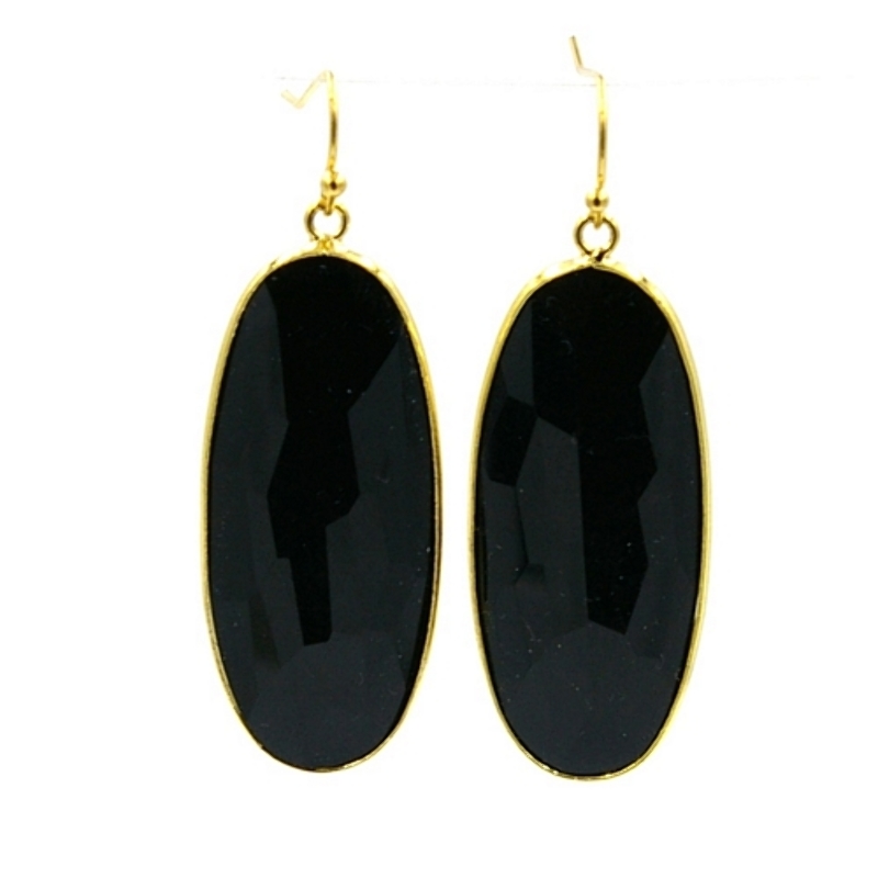 Oorbellen facet geslepen crystal druppel lang (zwart)