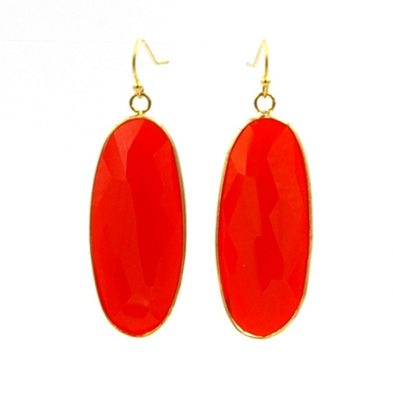 Oorbellen facet geslepen crystal druppel lang (koraal)