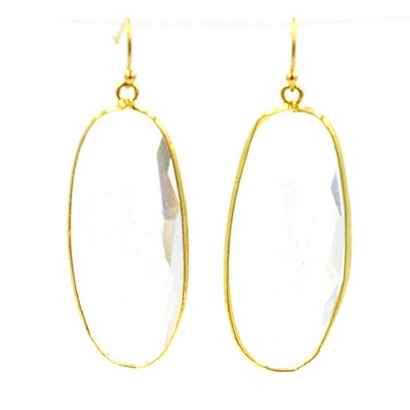 Oorbellen facet geslepen crystal druppel lang (crystal)