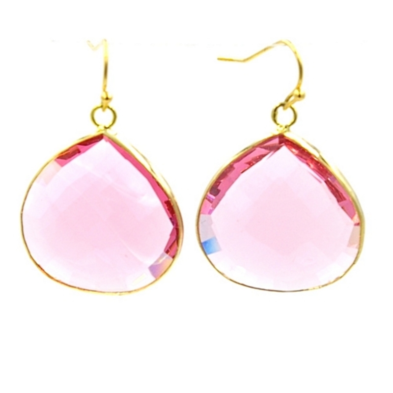 Oorbellen facet geslepen crystal druppel 25x25mm (cerise)