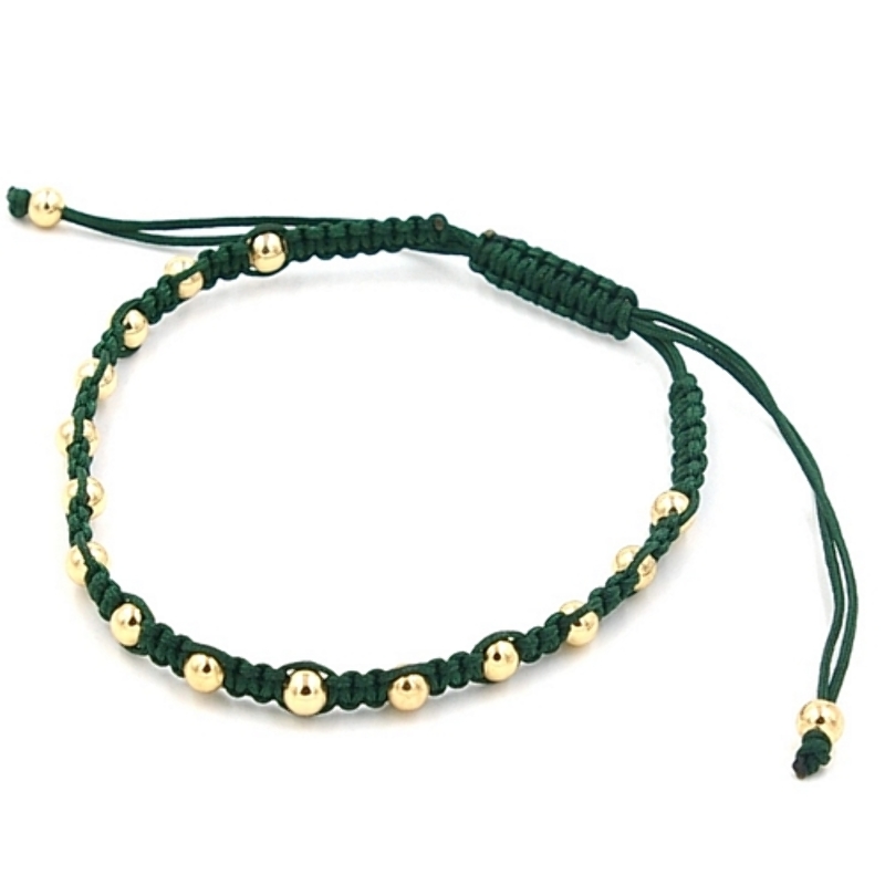 Armband macramee met verguld gouden balletjes