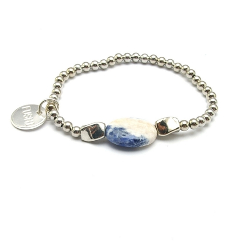 Armband 4mm metalen kraal met sodalite steen