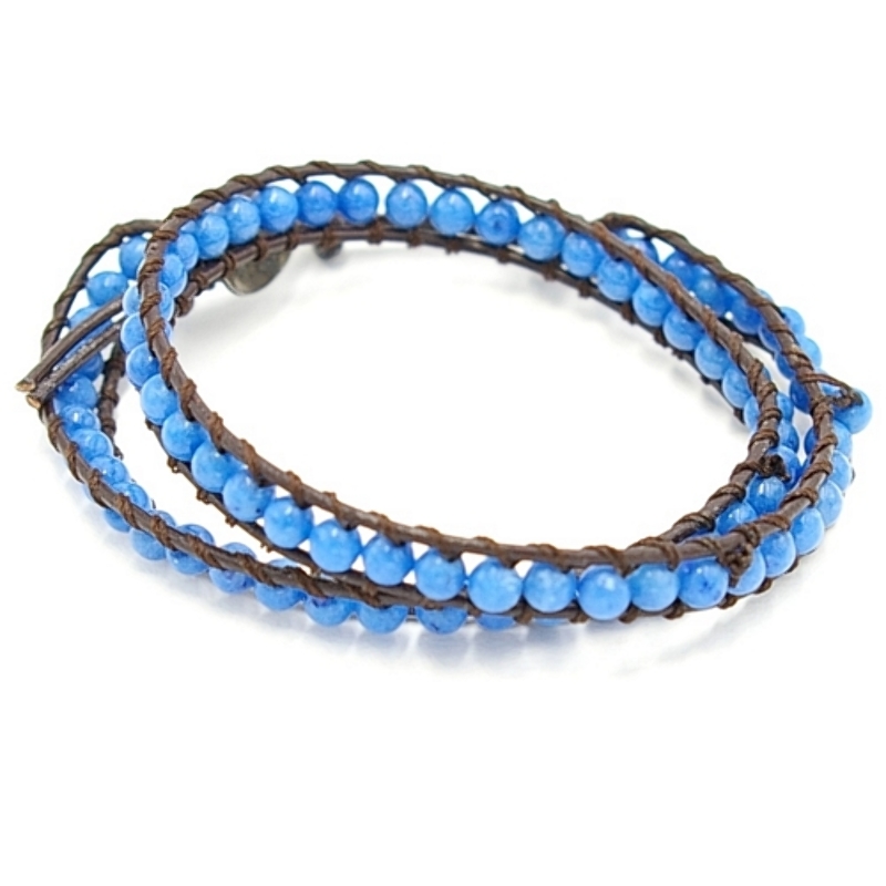 Armband wrap met steenkralen, blauw