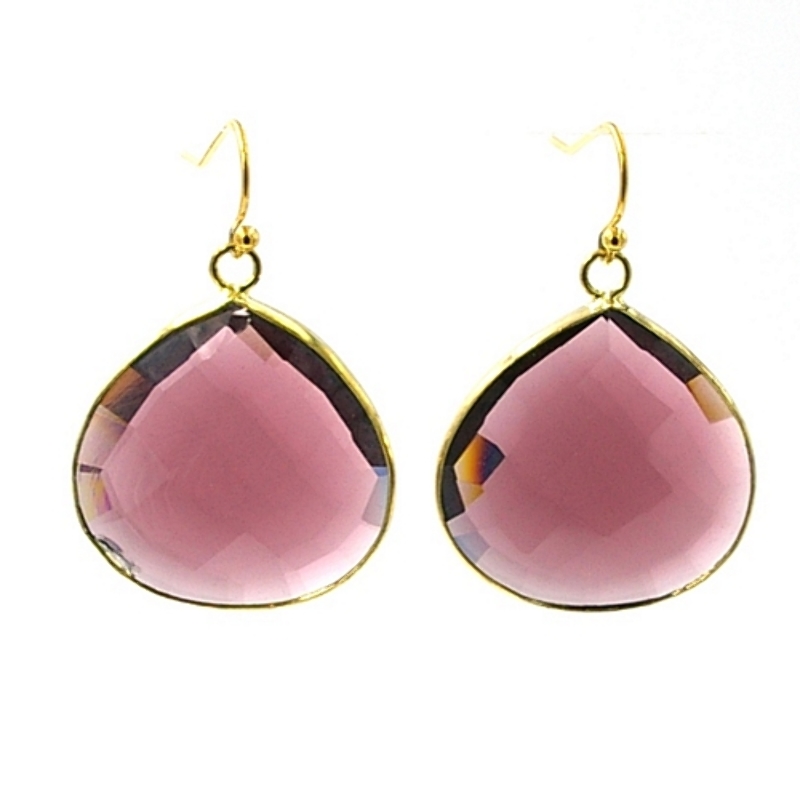 Oorbellen facet geslepen crystal druppel 25x25mm (amethyst)