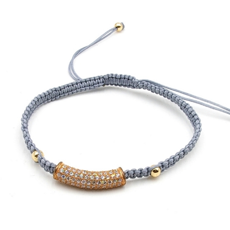 Armband macramee met rosegoud strass tube
