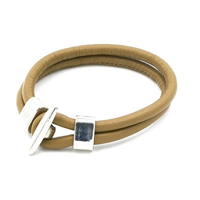 Armband nappa leer taupe met zilver slot