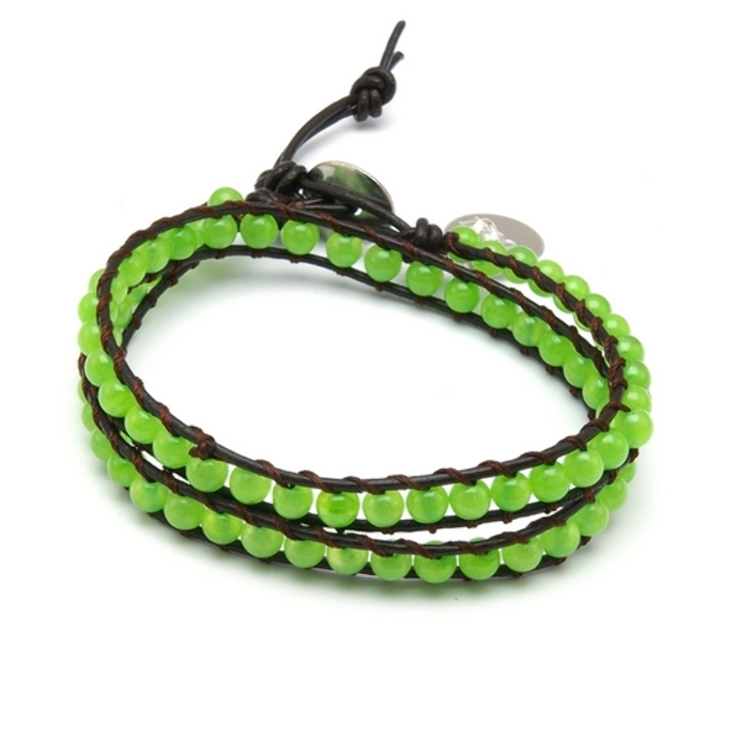 Armband wrap met steenkralen, limegroen