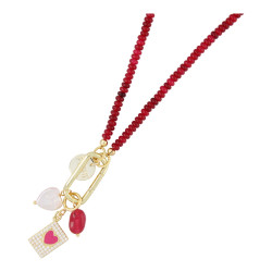 Ketting halfedelsteen rose...